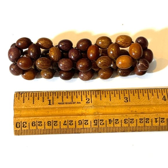 Vintage Woven Wood Bead Bracelet Fun Retro Pattern Unisex Jewelry - Picture 4 of 7